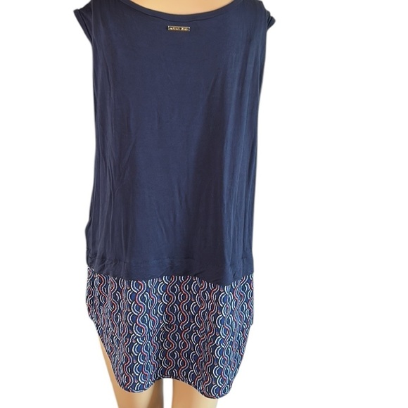 Micheal Micheal Kors XL Navy Blue Sleeveless Top ,tunic with Patterned Hem,hi-lo - Picture 4 of 13